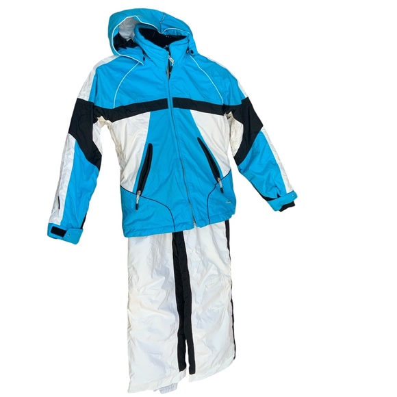 OBERMEYER SKI-JACKET AND SKI-PANT SET SZ: 12 BLUE AND WHITE - Picture 1 of 6